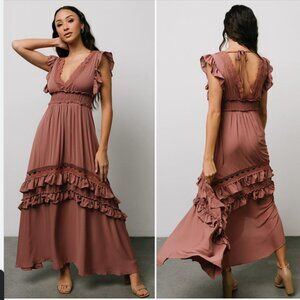Baltic Born Jasmine Ruffle Maxi Dress - Rosy Brown